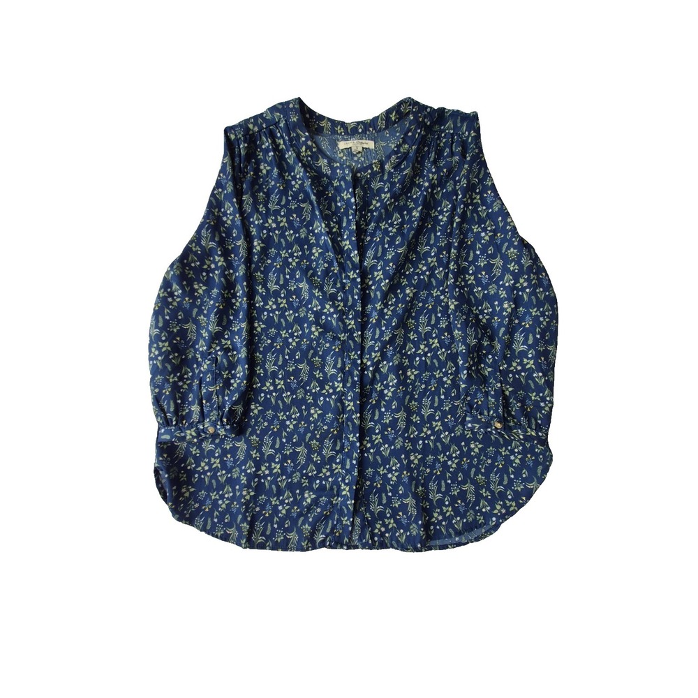 Jachs Girlfriend Floral Peasant Blouse Womens Small Blue Long Sleeve Boho Top